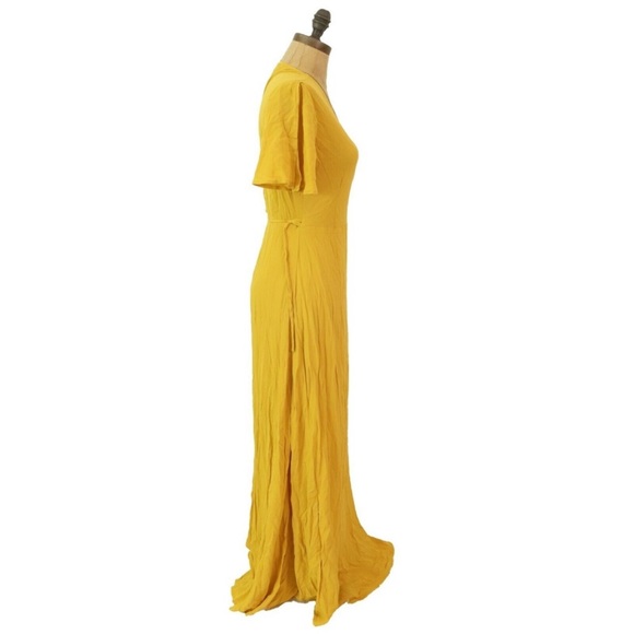 Lulus Much Obliged Wrap Maxi Dress Size S Short Sleeve Golden Yellow NEW Tag B69 - Picture 4 of 6
